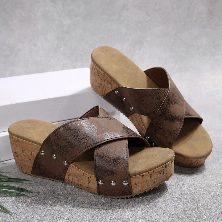 Oakley | Cross-Strap Wedge Sandals